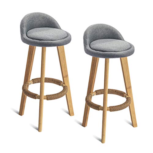 WRRAC-Stuhl 2er Set Barhocker Sitz aus weichem Leinen Thekenstühle mit Hanfseil Fußstütze Massivholzbeine Niedrige Rückenlehne für Kitchen Pub Café Bistro, 70 cm groß (grau) von WRRAC-Stuhl
