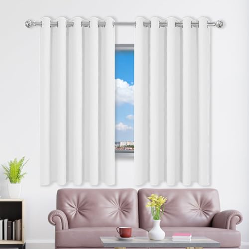Gardinen mit Kräuselband 132 x 166 cm Thermo Vorhang Gegen Kälte Und Hitze Blickdicht Wohnzimmer Vorhänge Schlaufen Gardinen Vielen Farben Und Größen für Wohnzimmer, Weiß von WRUIJIO