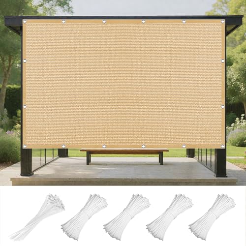 Sonnensegel Atmungsaktiv Rechteckig 220 x 410 cm Rechteckig Atmungsaktiv 98% UV Schutz Segel Baldachin mit Ösen Und Befestigungsseile für Patio Balkon Terrasse Camping, Sandgelb von WRUIJIO