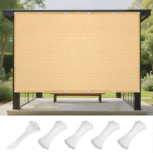 Sonnensegel Atmungsaktiv Rechteckig 430 x 470 cm Rechteckig Atmungsaktiv 98% UV Schutz Segel Baldachin mit Ösen Und Befestigungsseile für Patio Balkon Terrasse Camping, Creme Farben von WRUIJIO