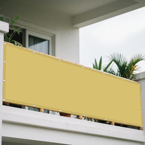 Sonnensegel Balkon 125 x 710 cm Rechteckig Wasserdicht Sonnenschutz Windschutz Balkon Schattenspender mit Spannseilen mit Ösen für Garten, Sandgelb von WRUIJIO
