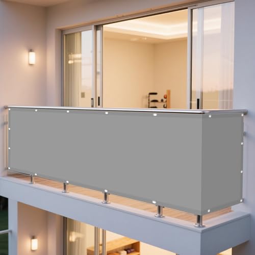 Sonnensegel Balkon 132 x 222 cm Rechteckig Wasserdicht Sonnenschutz Windschutz Segeltuch mit Spannseilen mit Ösen für Patio Hinterhof Rasengarten, Hellgrau von WRUIJIO