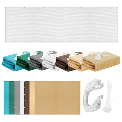 Sonnensegel Rechteckig 250 x 600 cm Rechteckig Atmungsaktiv 98% UV Schutz Atmungsaktiv Sunsail mit Spannseilen mit Ösen für Balkon Terrasse, Weiß von WRUIJIO