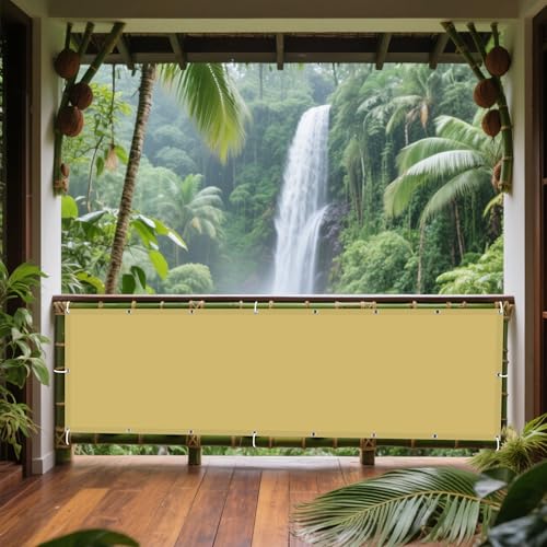 Sonnensegel Rechteckig 355 x 395 cm Rechteckig Wasserdicht Sonnenschutz Windschutz Sonnenschutz Netz mit Ösen Ohne Bohren mit Seil für Draußen Patio Terrasse Camping, Sandgelb von WRUIJIO