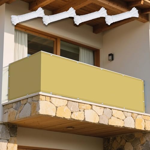 Sonnensegel Rechteckig mit Ösen 264 x 365 cm Rechteckig Wasserdicht Sonnenschutz Windschutz Schatten Mesh Abdeckung mit Ösen Ohne Bohren mit Seil für Garten Terrasse, Sandgelb von WRUIJIO