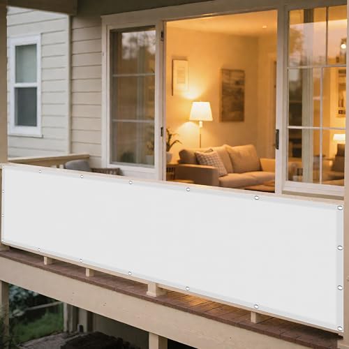 Sonnensegel Sonnenschutz 100 x 360 cm Rechteckig Wasserdicht 98% UV Schutz Windschutz Überdachung mit Ösen Ohne Bohren mit Seil für Patio Balkon Terrasse Camping, Weiß von WRUIJIO