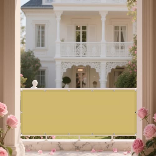 Sonnensegel Wasserdicht Nach Maß 260 x 385 cm Rechteckig Wasserdicht 98% UV Schutz Markisenstoffe Meterware Schattentuch Vielen Größen mit Spannseilen für Garten Balkon, Sandgelb von WRUIJIO