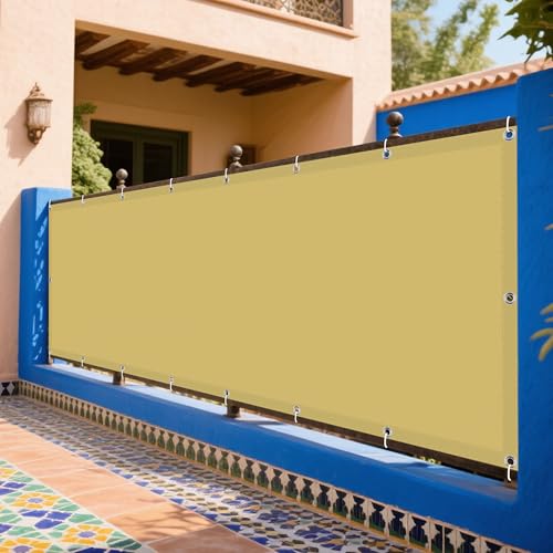 Sonnensegel Wasserdicht Nach Maß 380 x 460 cm Rechteckig Wasserdicht Sonnenschutz Windschutz Nach Maß mit Ösen Vielen Größen mit Spannseilen für Terrasse Balkon, Sandgelb von WRUIJIO
