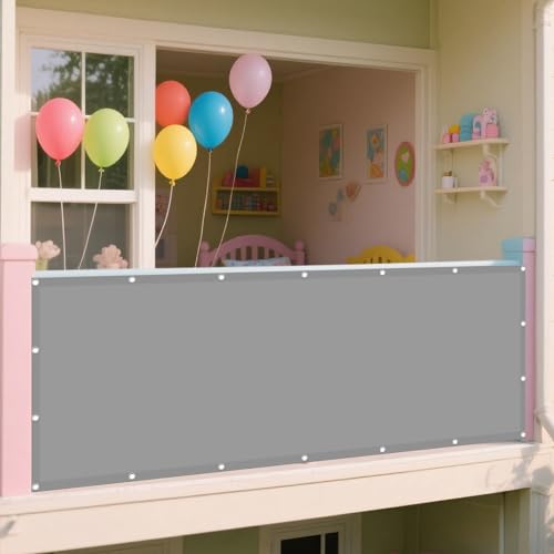 Sonnensegel Wasserdicht Rechteckig 90 x 340 cm Rechteckig Wasserdicht 98% UV Schutz Wetterschutz Segel Baldachin inkl Befestigungsseile für Garten Terrasse, Hellgrau von WRUIJIO