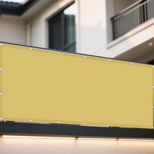 Sonnensegel Wasserdicht Sonnenschutz 360 x 390 cm Rechteckig Wasserdicht 98% UV Schutz Segel Baldachin Ohne Bohren mit Ösen Segeltuch für Garten Terrasse Camping Outdoor, Sandgelb von WRUIJIO