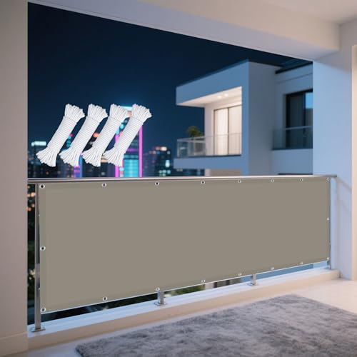 Sonnensegel Wasserfest 360 x 455 cm Rechteckig Wasserdicht 98% UV Schutz Schattentuch Segel Baldachin mit Ösen Ohne Bohren mit Seil für Terrasse Balkon, Taupe von WRUIJIO