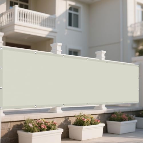 Sonnensegel mit Ösen 200 x 360 cm Rechteckig Wasserdicht Sonnenschutz Windschutz Sonnenschutz Baldachin Markise mit Spannseilen mit Ösen für Patio Balkon Terrasse Camping, cremefarben von WRUIJIO