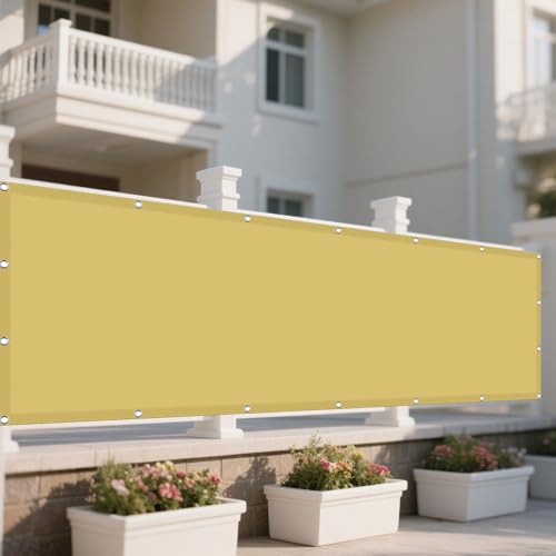 Sonnensegel mit Ösen 330 x 330 cm Rechteckig Wasserdicht Sonnenschutz Windschutz Sonnenschutz Baldachin Markise mit Spannseilen mit Ösen für Patio Balkon Terrasse Camping, Sandgelb von WRUIJIO