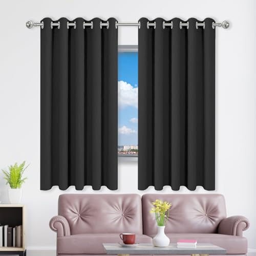 WRUIJIO Gardinen mit Kräuselband 136 x 148 cm Thermo Vorhang Gegen Kälte Und Hitze Blickdicht Wohnzimmer Vorhänge Schlaufen Gardinen Vielen Farben Und Größen für Wohnzimmer, Schwarz von WRUIJIO