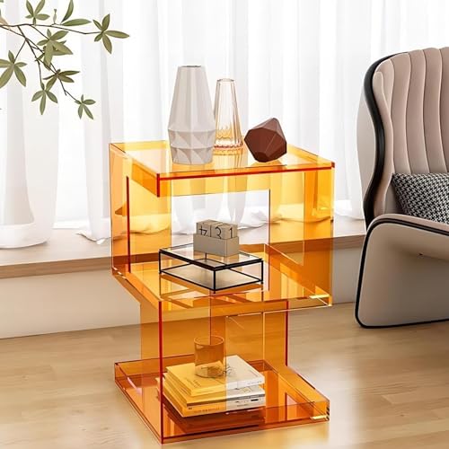 WRYSQBHJYB 3-stöckiger Beistelltisch aus Acryl, Transparenter Coffee Table, Moderner Couchtisch für Wohnzimmer, Schlafzimmer, Nachttisch im Schlafsaal(Orange) von WRYSQBHJYB