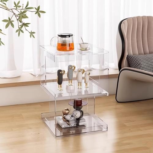 WRYSQBHJYB 3-stöckiger Beistelltisch aus Acryl, Transparenter Coffee Table, Moderner Couchtisch für Wohnzimmer, Schlafzimmer, Nachttisch im Schlafsaal(Transparent) von WRYSQBHJYB