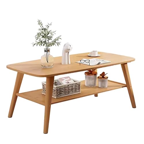 WRYSQBHJYB Couchtische aus Massivholz, 2-stufiger Moderner Mitteltisch mit Ablagefläche, Rechteckiger Wohnzimmertisch, Einfach zu Montieren(100 * 60 * 60) von WRYSQBHJYB