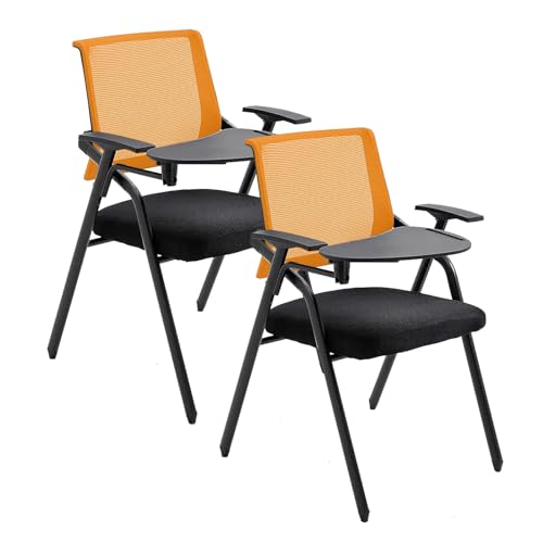 WRYSQBHJYB Klappstuhl 2 Stück, All-in-One-Bürostuhl mit Schreibunterlage, Ergonomic Chair für Büro, Schule, Zuhause, Konferenzstuhl für Mehrere Personen, Schulungsstuhl(Color:Orange) von WRYSQBHJYB