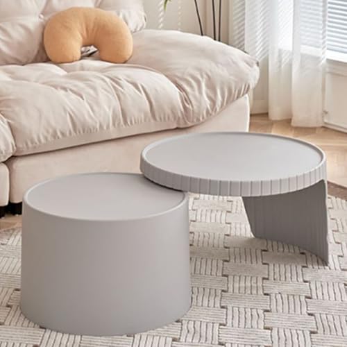 WRYSQBHJYB Runder Couchtisch 2er Set, Modernes Beistelltisch, Coffee Table, Kleiner Sofatisch für Wohnzimmermöbel(Gray) von WRYSQBHJYB