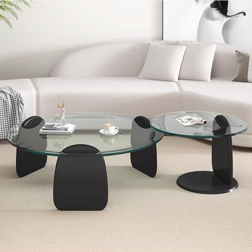 WRYSQBHJYB Satztisch-Couchtisch 2er-Set, Moderner Runder Sofatisch, Runder Beistelltisch aus Glas, Kaffeetisch für das Wohnzimmer zu Hause(Black,Clear_80CM/31IN) von WRYsqbhjyb