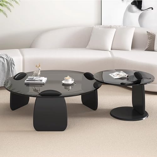 WRYSQBHJYB Satztisch-Couchtisch 2er-Set, Moderner Runder Sofatisch, Runder Beistelltisch aus Glas, Kaffeetisch für das Wohnzimmer zu Hause(Black,Gray_80CM/31IN) von WRYSQBHJYB