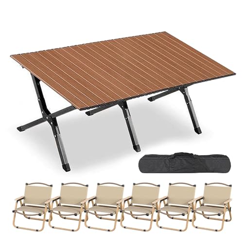 WRYsqbhjyb Campingtisch Faltbar, Camping Tisch Stuhl Set mit Tragetasche und 4/6 Stühlen, Grilltisch Klappbar aus Holz für Klapptisch (47,6 X 24 X 22,4 cm) (Color : Black Walnut, Size : 6 Chairs B) von WRYsqbhjyb