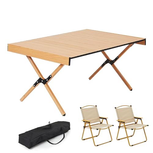 WRYsqbhjyb Campingtisch Klappbar und Stühle, Aluminium-Camping Tisch Stuhl Set mit Tragetasche und 2/4/6 Stühlen, Tisch für Campingzubehör (Color : Table+2 Chairs, Size : 35.4in) von WRYsqbhjyb