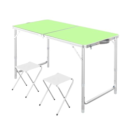 WRYsqbhjyb Campingtische, Tragbare Faltbare Gartentisch Klappbar, Verstellbarer 47,2-Zoll-Aluminium-klapptisch Esstisch für Picknick/Camping/Grillen (Color : Green++2 Chairs) von WRYsqbhjyb
