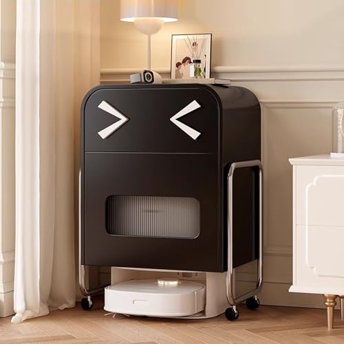 WRYsqbhjyb Robot Vakuumschrank, Multifunktionale Beistelltische, Lagerregal Mehrzweckschrank Über Dem Roboter, Organizer-Rack mit 360°-Rädern für Wohnzimmer, Schlafzimmer(Black) von WRYsqbhjyb