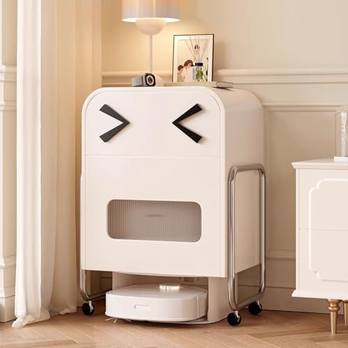 WRYsqbhjyb Robot Vakuumschrank, Multifunktionale Beistelltische, Lagerregal Mehrzweckschrank Über Dem Roboter, Organizer-Rack mit 360°-Rädern für Wohnzimmer, Schlafzimmer(White) von WRYsqbhjyb
