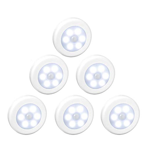 WRalwaysLX LED-Schrankleuchte mit Bewegungssensor, für Treppen, Flur, Schrank, Küche, Schlafzimmer, 6er-Pack(White Light-White Shell) von WRalwaysLX