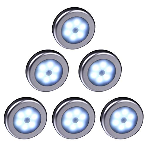 WRalwaysLX LED-Schrankleuchte mit Bewegungssensor, für Treppen, Flur, Schrank, Küche, Schlafzimmer, 6er-Pack (White Light-Silver Shell) von WRalwaysLX