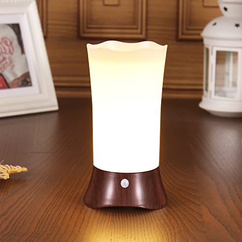 WRalwaysLX Tischlampe, Retro-LED-Nachtlicht, Nachttischlampe mit kabellosem PIR-LED-Bewegungssensor, Nachtlicht, betriebenes Licht für Wohnzimmer, Schlafzimmer, Badezimmer, Flur, Küche (walnut)…… von WRalwaysLX