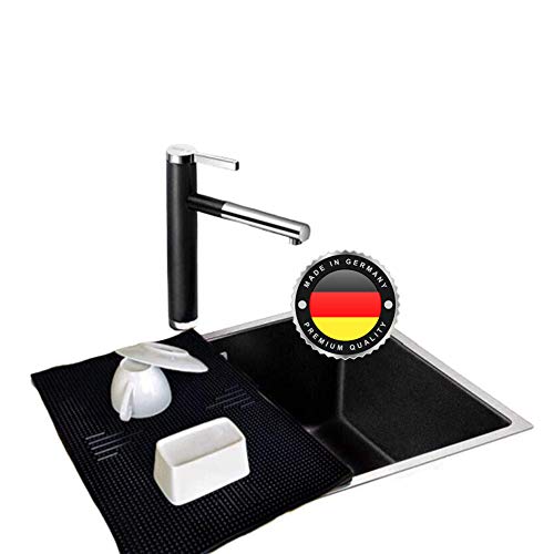 BKM - Abtropfmatte für die heimische Küche oder Bar und Gastronomie | antirutsch Geschirrabtropfmatte | MADE IN GERMANY | für Teller und Geschirr neben dem Spülbecken | 45 x 31 x 1 cm Schwarz von WS · SYSTEM