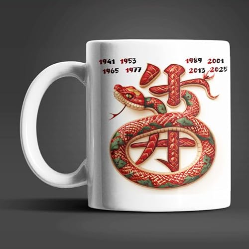 Tasse Chinesisches Sternzeichen Schlange – 325 ml Kaffeetasse mit Jahreszahlen – Asiatisches Tierkreiszeichen Geschenkidee von WS-Trend