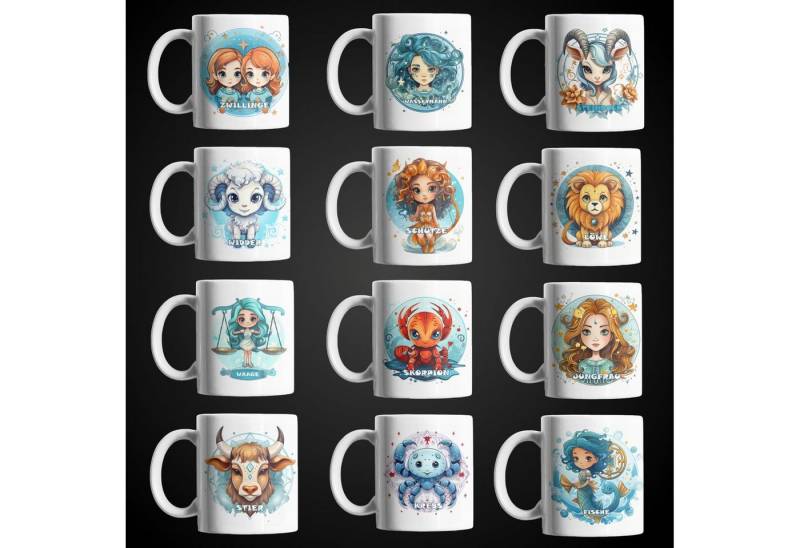 WS-Trend Tasse Alle Sternzeichen Tierkreis Kaffeetasse Teetasse, Keramik, Geschenkidee Geschenk 330 ml von WS-Trend