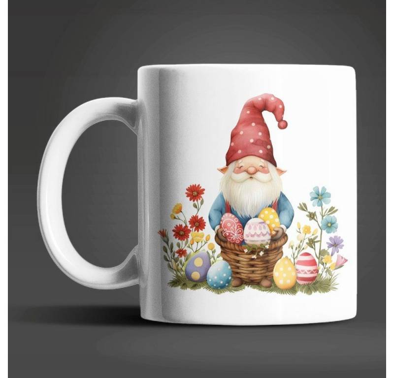 WS-Trend Tasse Gnom Kaffeetasse Ostern 325 ml Keramik mit bunten Ostereiern, Keramik, Geschenk von WS-Trend