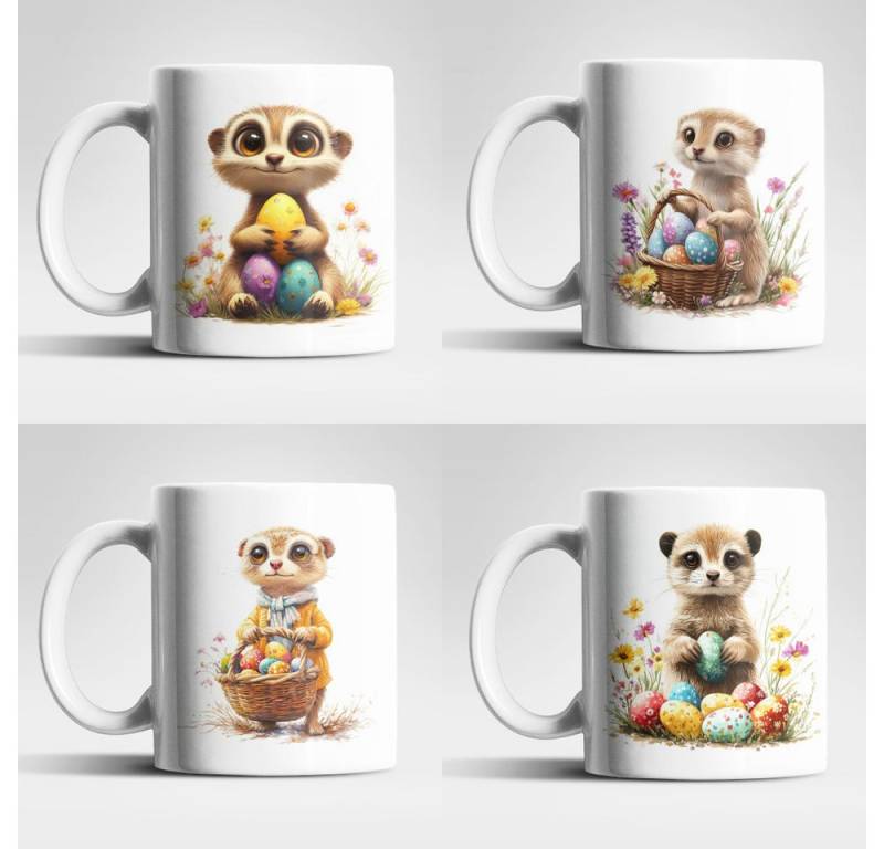 WS-Trend Tasse Ostern Erdmännchen Ostereier Kaffeetasse Teetasse Geschenkidee, Keramik von WS-Trend