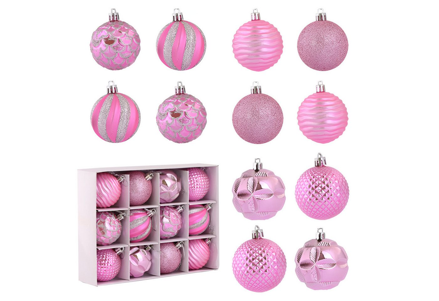 WS-Trend Weihnachtsbaumkugel Weihnachtskugeln 12 St Weihnachtsbaumkugel Christbaumkugel Rosa (12 St) von WS-Trend