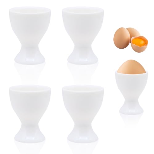 WSAMJIN 4er Porzellan Eierbecher Set, Runde Eierbecher Weiss Porzellan, Eierhalter Stapelbar Frühstücksei Halter, Frühstück Gekochtes Kochwerkzeug für alle Eigrößen spülmaschinenfest (5,2×6,5cm) von WSAMJIN