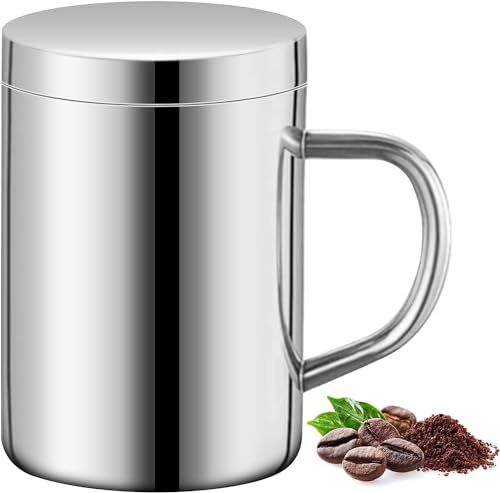 WSAMJIN Doppelwandiger Thermobecher aus Edelstahl, 13.5oz/400 ml Isolierbecher mit Griff Auslaufsicher kaffeebecher Camping Becher für Kaffee, Milch, Saft, Tee und andere kalte oder heiße Getränke von WSAMJIN