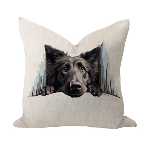 Dekorativer Kissenbezug mit Motiv "Peeking Belgischer Schäferhund", Landhaus, abstraktes Haustier-Welpen-Gemälde, quadratisch, Baumwoll-Leinen-Kissenbezüge für Heimdekoration, Stuhl, Spielzimmer, von WSDESDEC