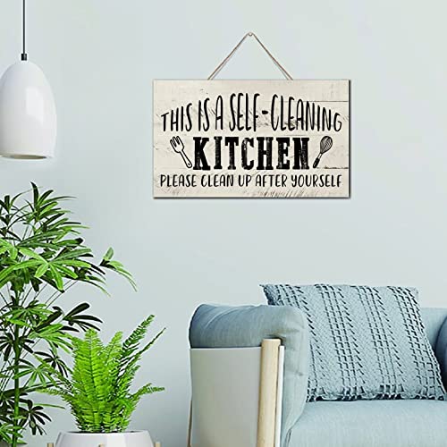 This Is A Self-Cleaning Kitchen Please Clean Up After Yourself Moderne Wanddekoration Holzpaletten-Wandschild Schild 15,2 x 25,4 cm bemalte Wandkunst Holzschild mit Sprüchen Heimdekoration für von WSDESDEC