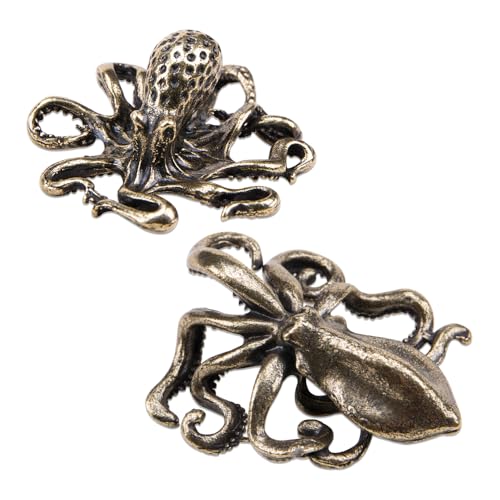 WSDMAVIS 2 Stück Vintage Mini Messing Octopus Figur Charmante Meerestier-Skulpturen Spaß Octopus Tee Haustier Perfekt für Schreibtischdekoration und Teekunst Display von WSDMAVIS