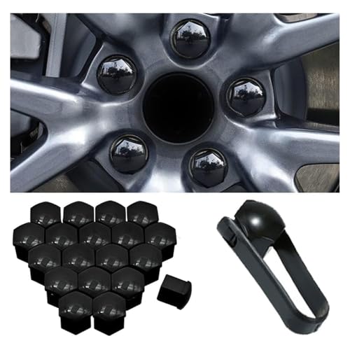 WSDUILA 20 Stücke Mutternabdeckungen für Peugeot 308 I 2007-2013, Sechskant-Reifenmutternabdeckungen mit Demontagewerkzeug-Set,Black-17mm von WSDUILA