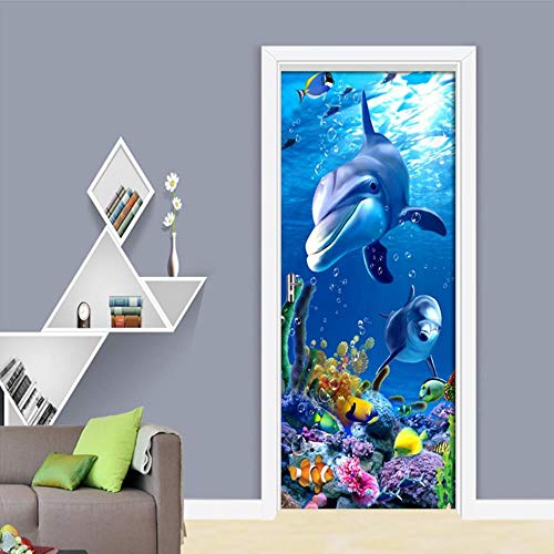 XXXCH 3D Türaufkleber 80X200CM Kinder Wandbild Delfin Türtapete selbstklebend TürPoster - Fototapete Türfolie Poster Tapete Meer Aufkleber DIY Selbstklebende Wandbild PVC Wasserdichte Tapete von WSGDSD