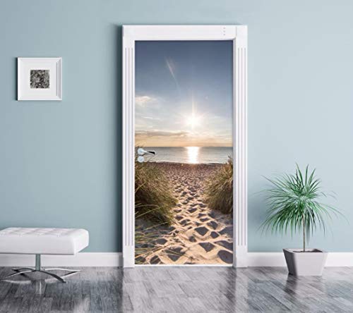 XXXCH 3D Türaufkleber 80X200CM dreidimensionaler Strand Türtapete selbstklebend TürPoster - Fototapete Türfolie Poster Tapete Meer Aufkleber DIY Selbstklebende Wandbild PVC Wasserdichte Tapete von WSGDSD