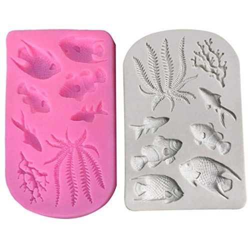 Silikonform Fondant Koralle Tortendekorationen DIY Mould Ozean Silikon Fondant Backformen 3D Silikonform Meerestiere Fondant Formen Silikonkuchen der Schokoladenform Verziert für Kuchen (2 Stücke) von WSGFPO