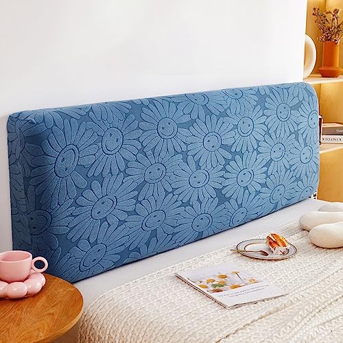 WSGJHB Kopfteilbezug für Doppelbett, elastischer Kopfschutz, bedruckt, einfarbig, Kopfteilbezug für Doppelbett 170 – 190 cm, Blau von WSGJHB