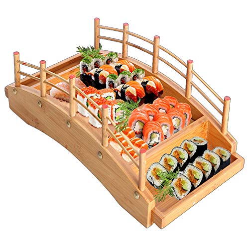 WSHA Bridge Boats Shape Sushi Teller Platte, Sashimi Cuisine Teller Bambus Serviertablett für Geschirr Dekoration Ornament, 53x24cm von WSHA